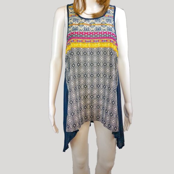 Happening in the Present Multi Color Navy Abstract Pattern Tank Top - Picture 1 of 4